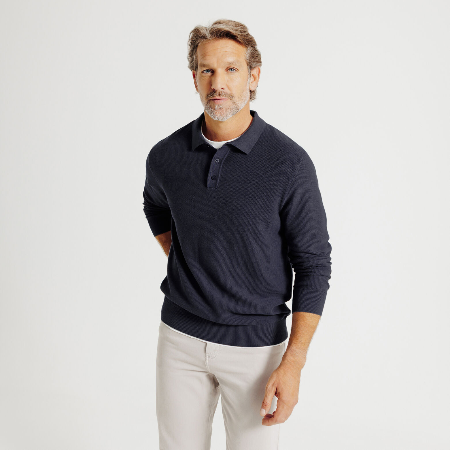 Polo en maille col boutonné jeux de points