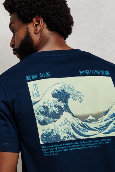 T-shirt met print voor en achter licentie Hokusai