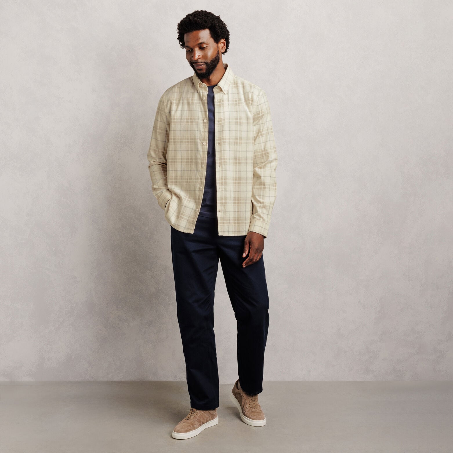 Chemise regular &agrave; carreaux en velours