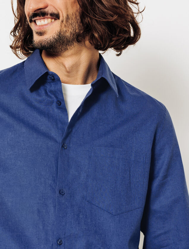 Effen hemd in katoen en linnen
