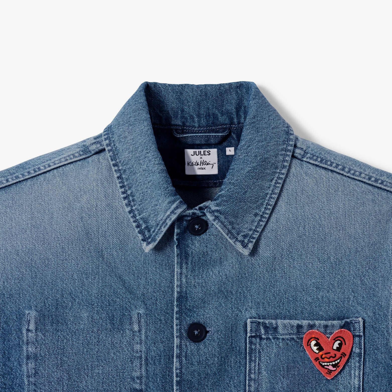 Geborduurde jeans overhemdjas Keith Haring-licenti