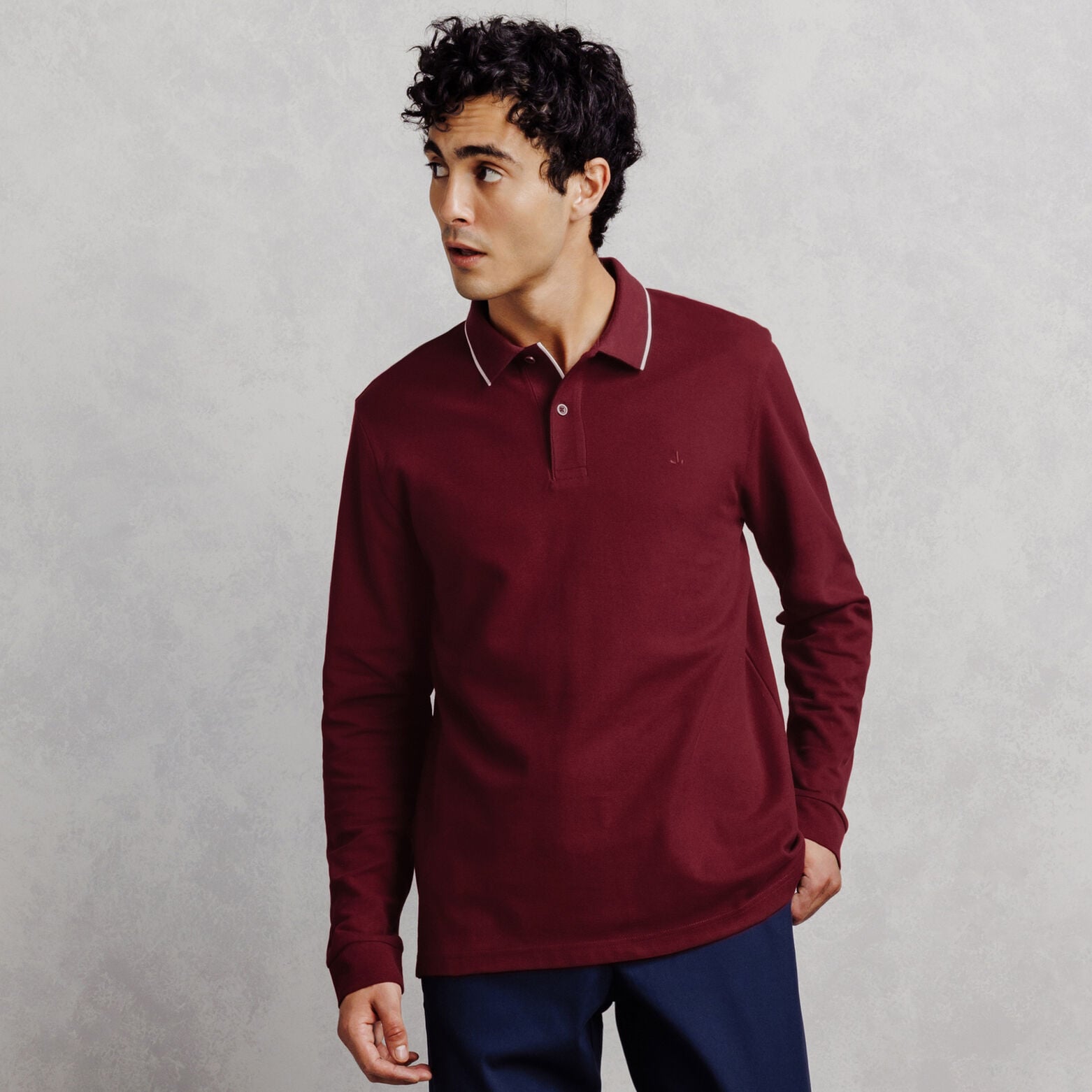 Polo met lange mouwen in effen piqu&eacute;