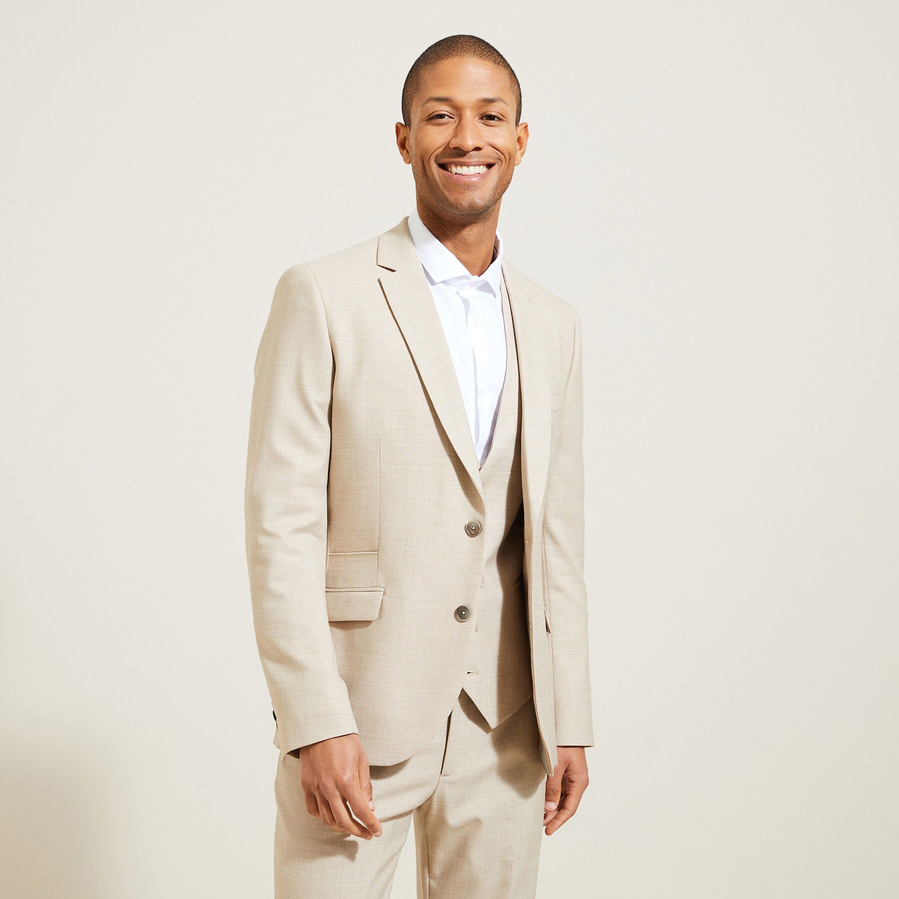 Veste de costume slim bi ton Beige Jules