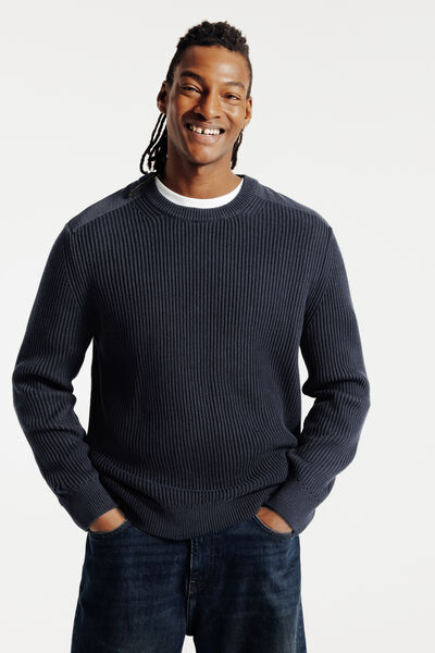 Pull col rond patch épaules
