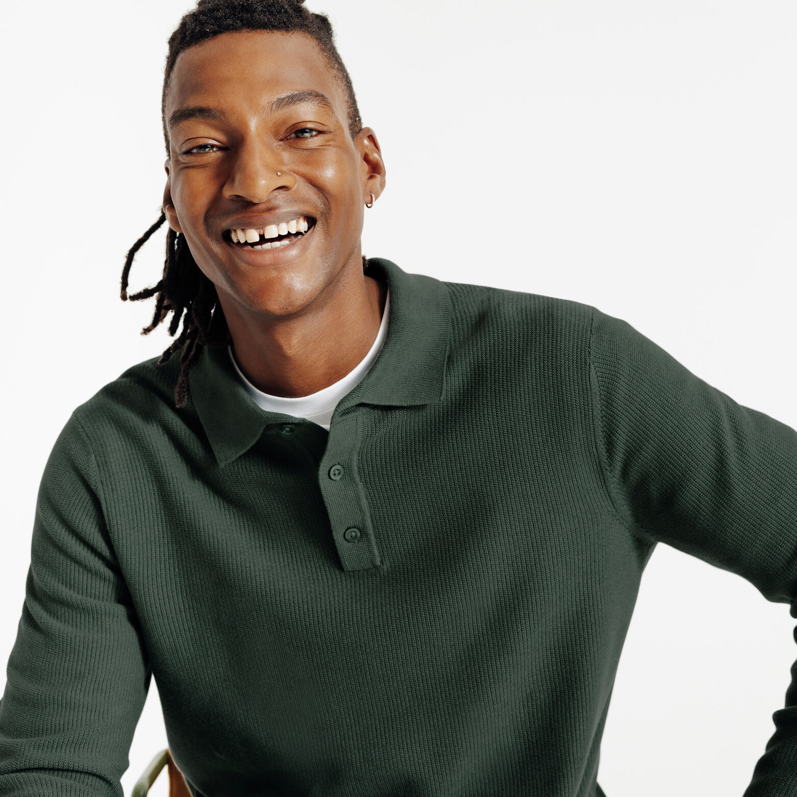 Polo en maille col boutonné jeux de points