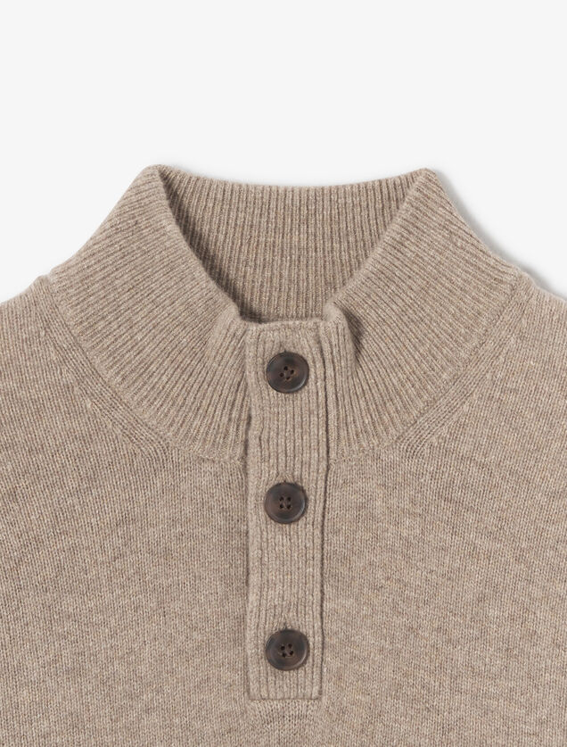 Pull col montant boutonn&eacute; lambswool
