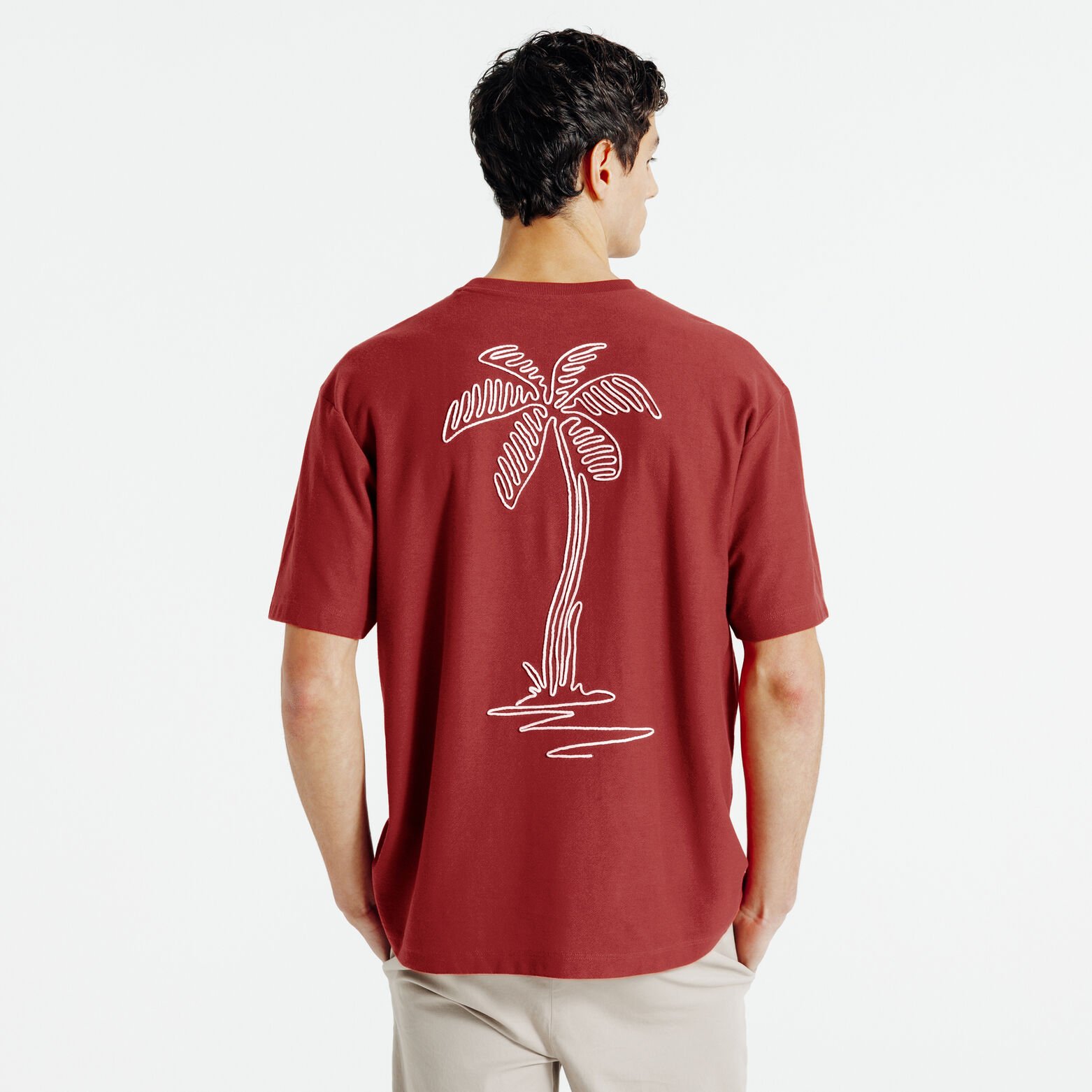 T-shirt in fantasiestof, borduursel voor- en achte