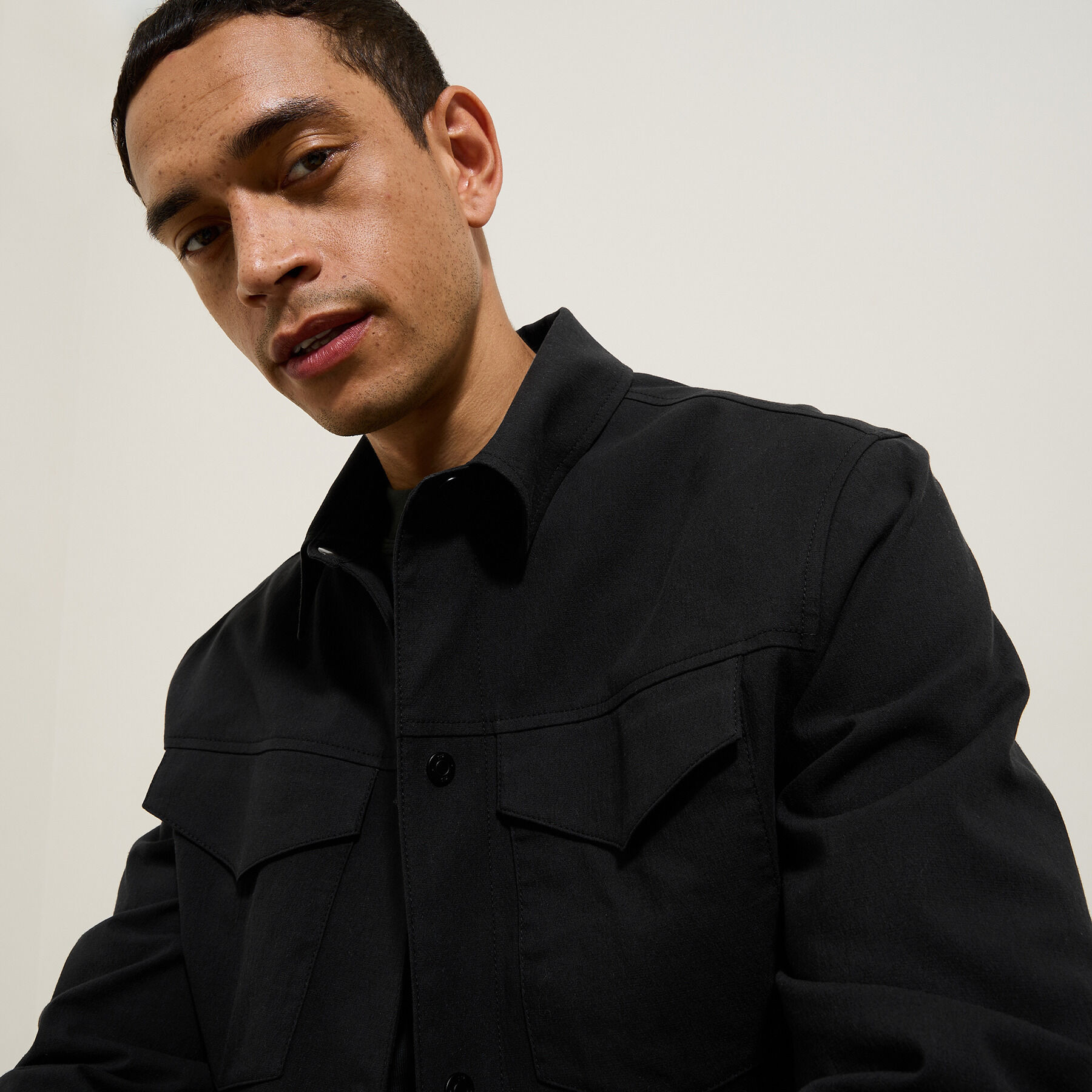 Blouson court col chemise Noir Jules