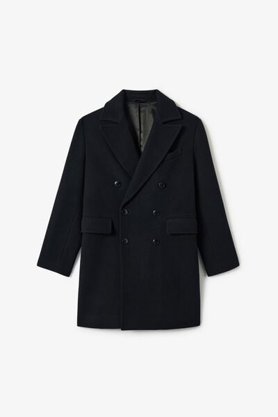 Manteau long crois&eacute; laine majoritaire