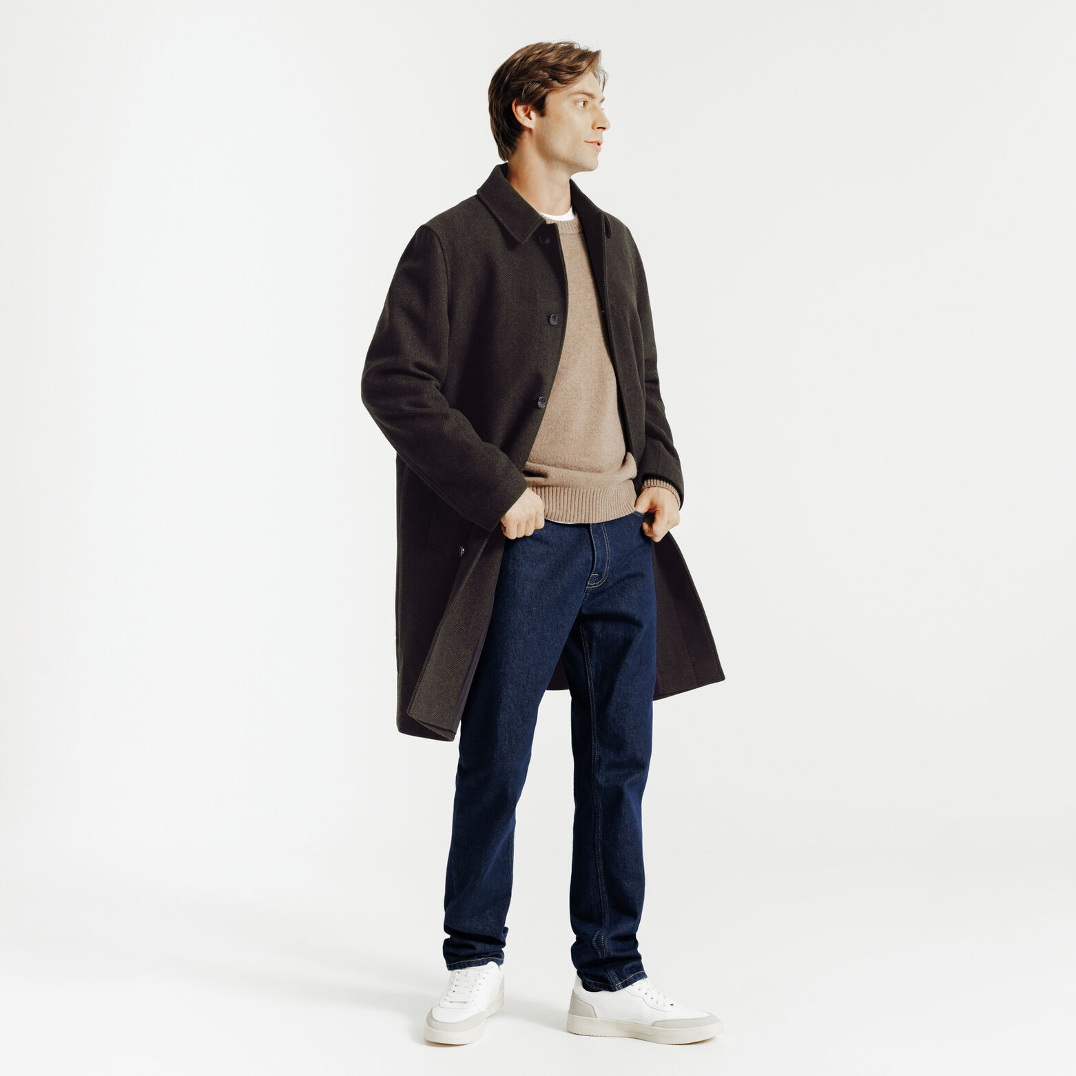 Manteau long col chemise