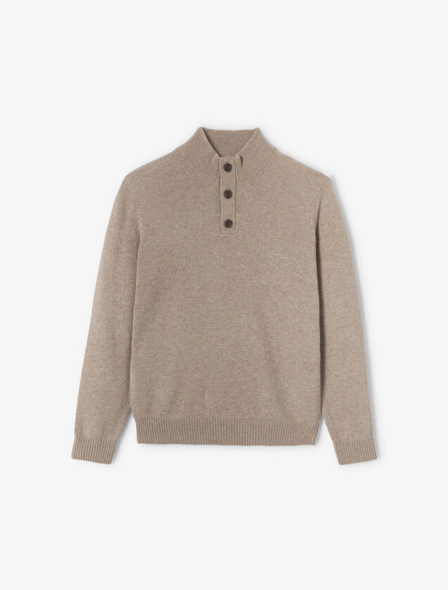 Pull col montant boutonn&eacute; lambswool