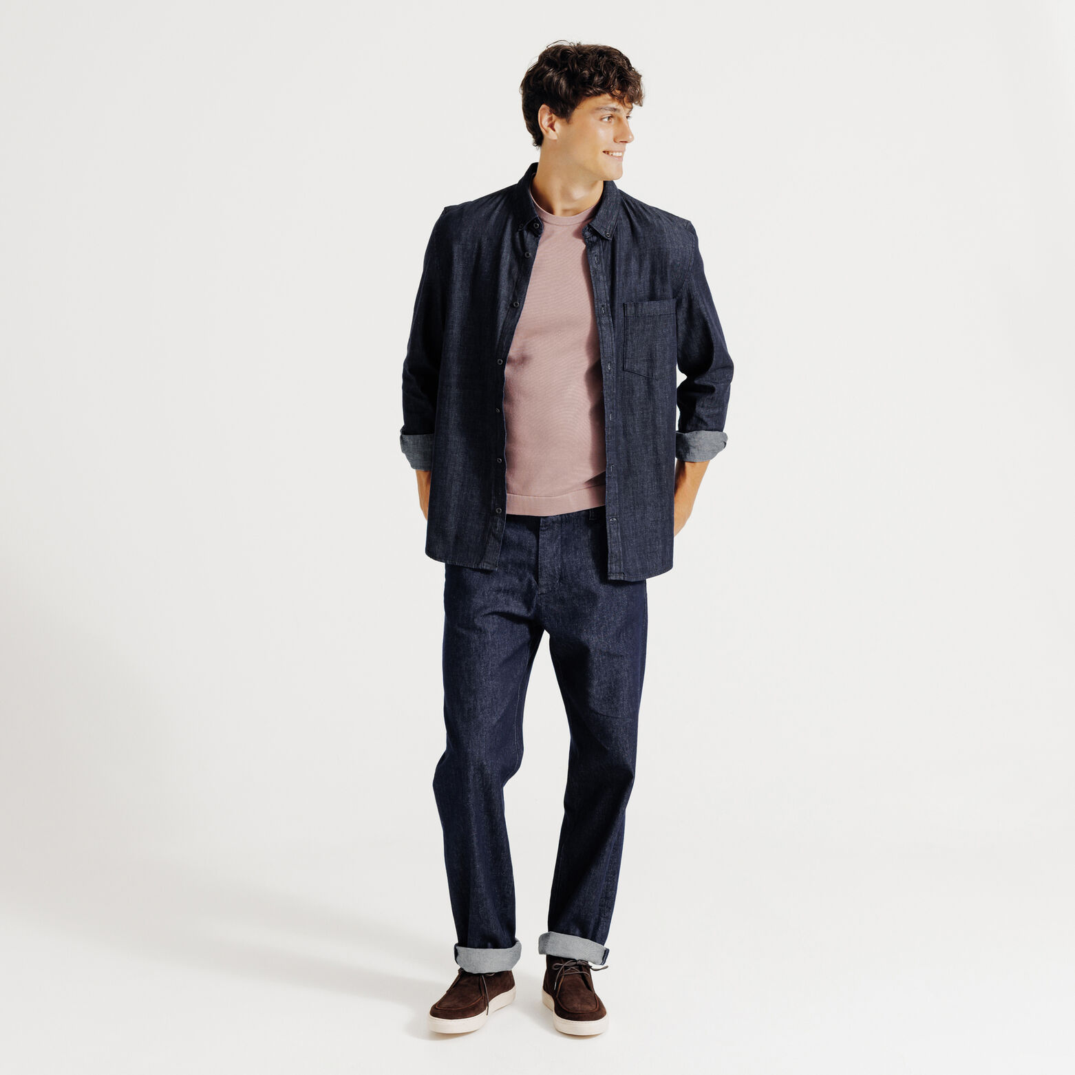 Regular fit hemd in denim katoen