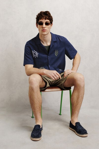 Chemisette en coton lin brod&eacute;e