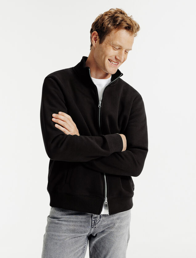 Effen heavy weight sweater opstaande kraag met rit