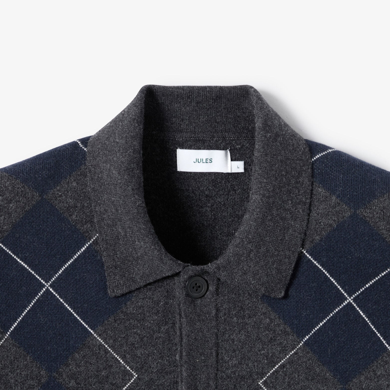 Cardigan col polo jacquard carreaux argyle