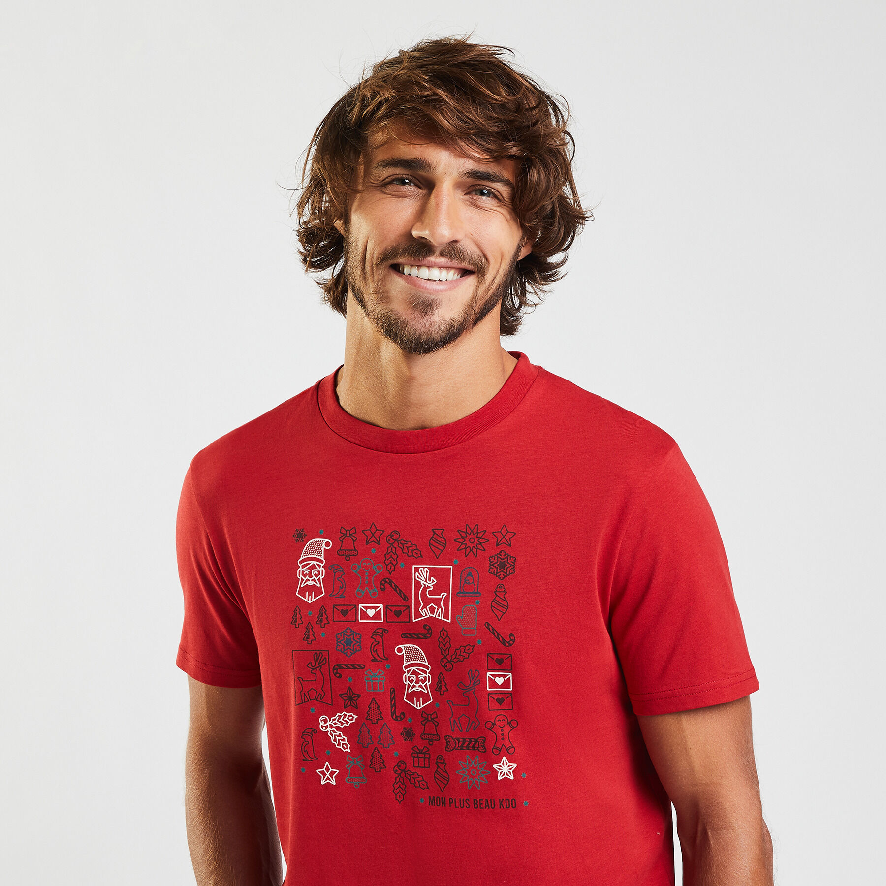 Tee shirt noël imprimé Rouge S 100% Coton Homme Jules