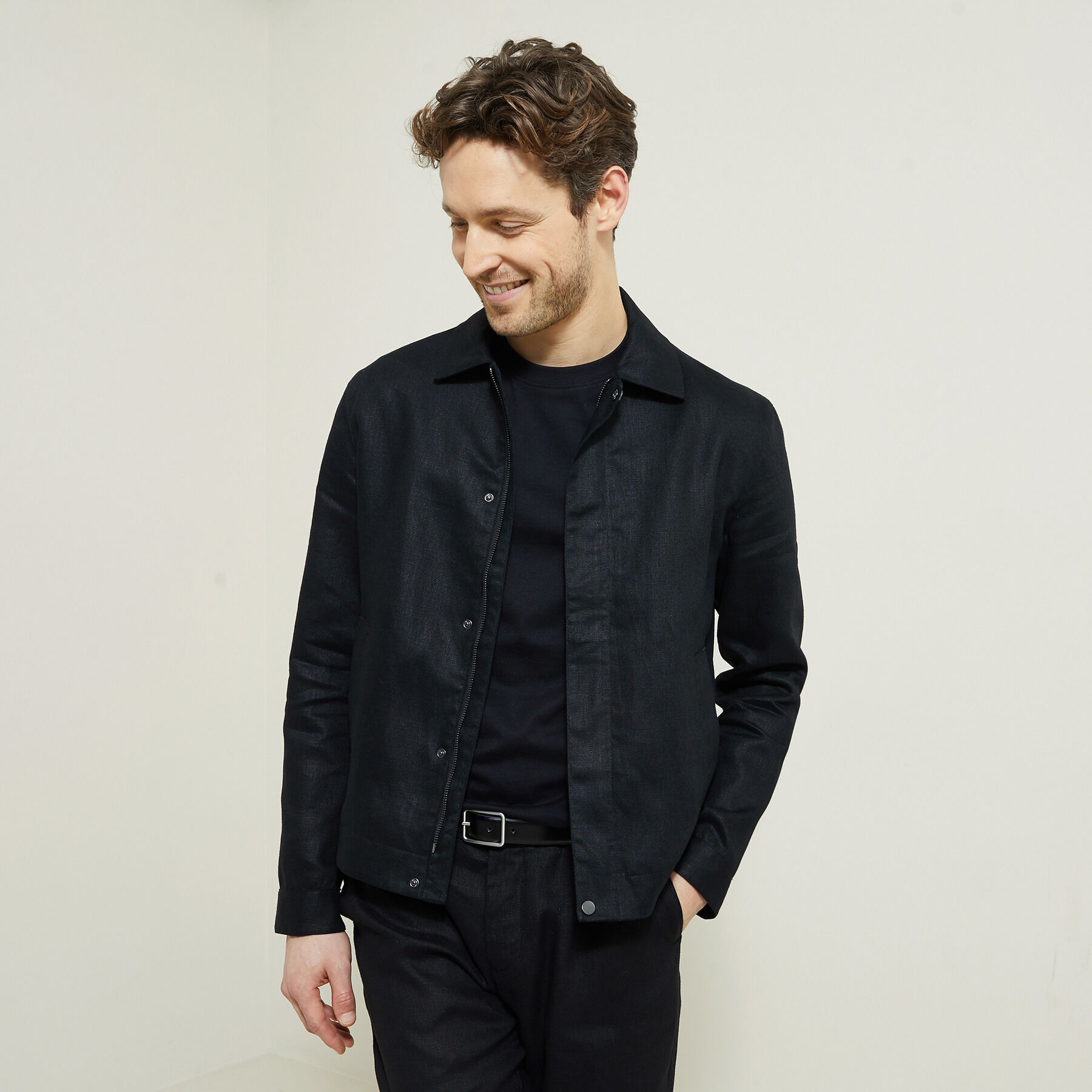 Blouson en lin col chemise Noir XS 100% Polyester, 64% Polyester, 36% Coton, 100% Lin Homme