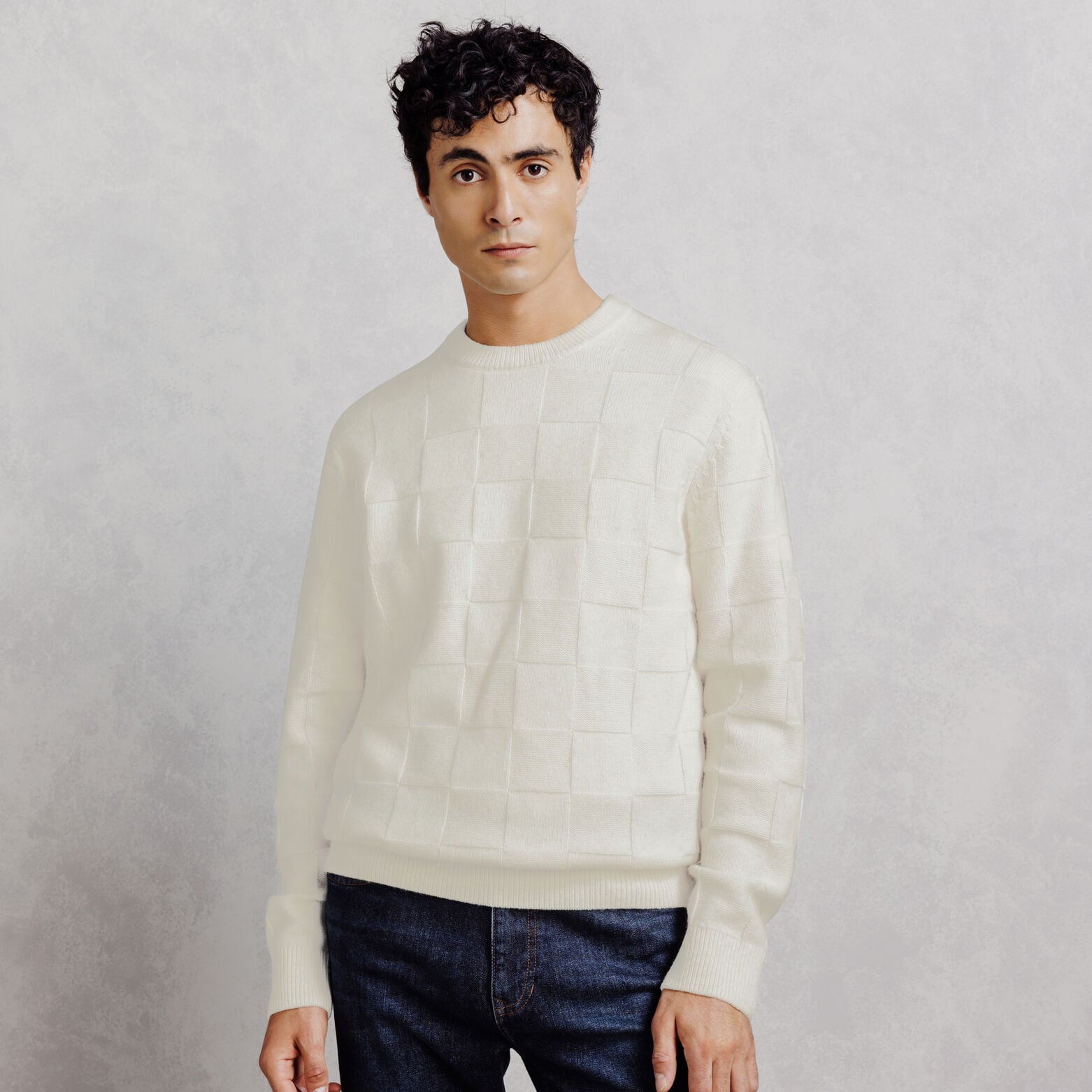 Pull col rond damier