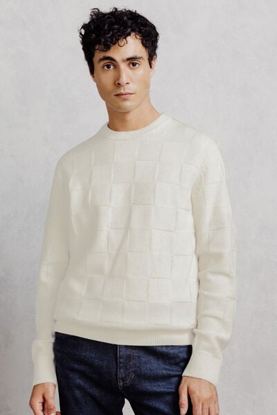 Pull col rond damier