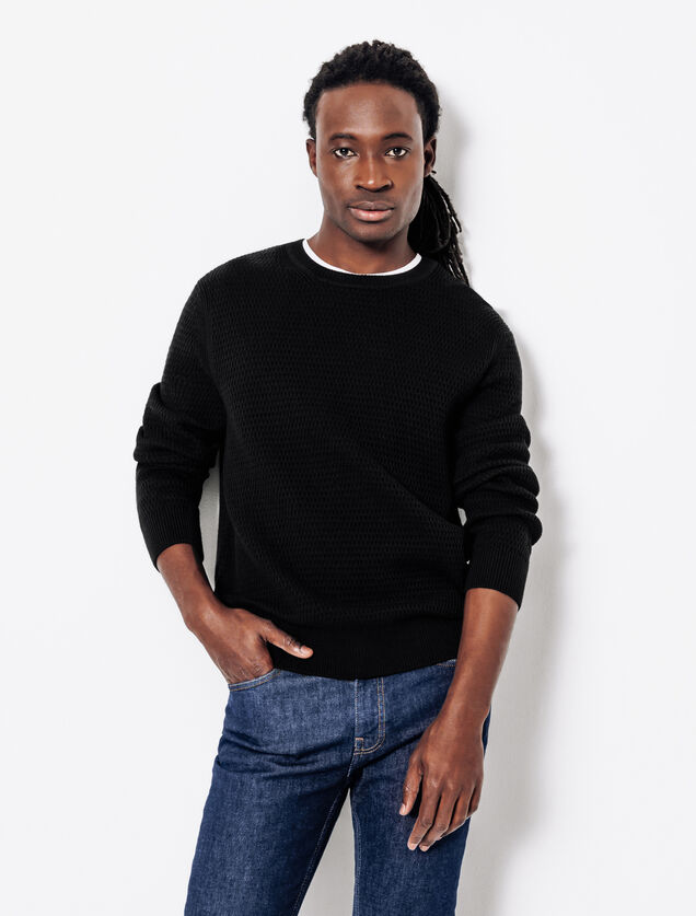 Pull col rond jeux de points reli&eacute;f&eacute;s