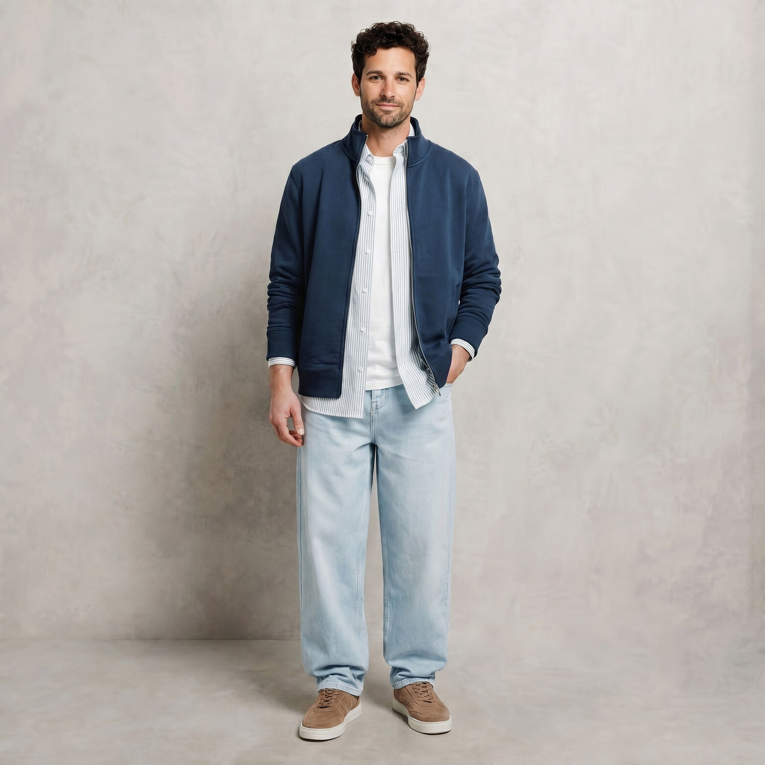 Sweat veste zipp&eacute;e col montant uni heavy weight