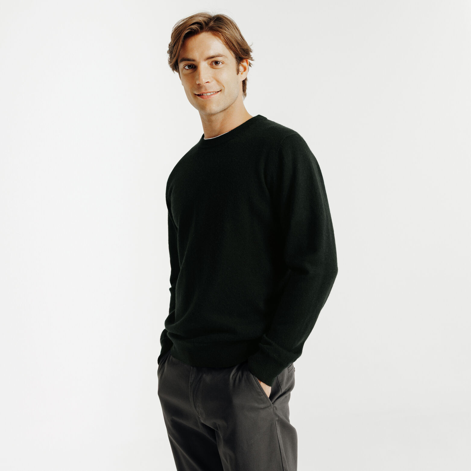 Trui ronde hals in merinos kasjmier