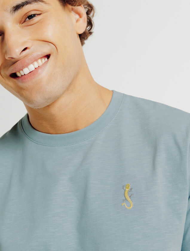 Tee shirt mati&egrave;re flamm&eacute;e broderie poitrine