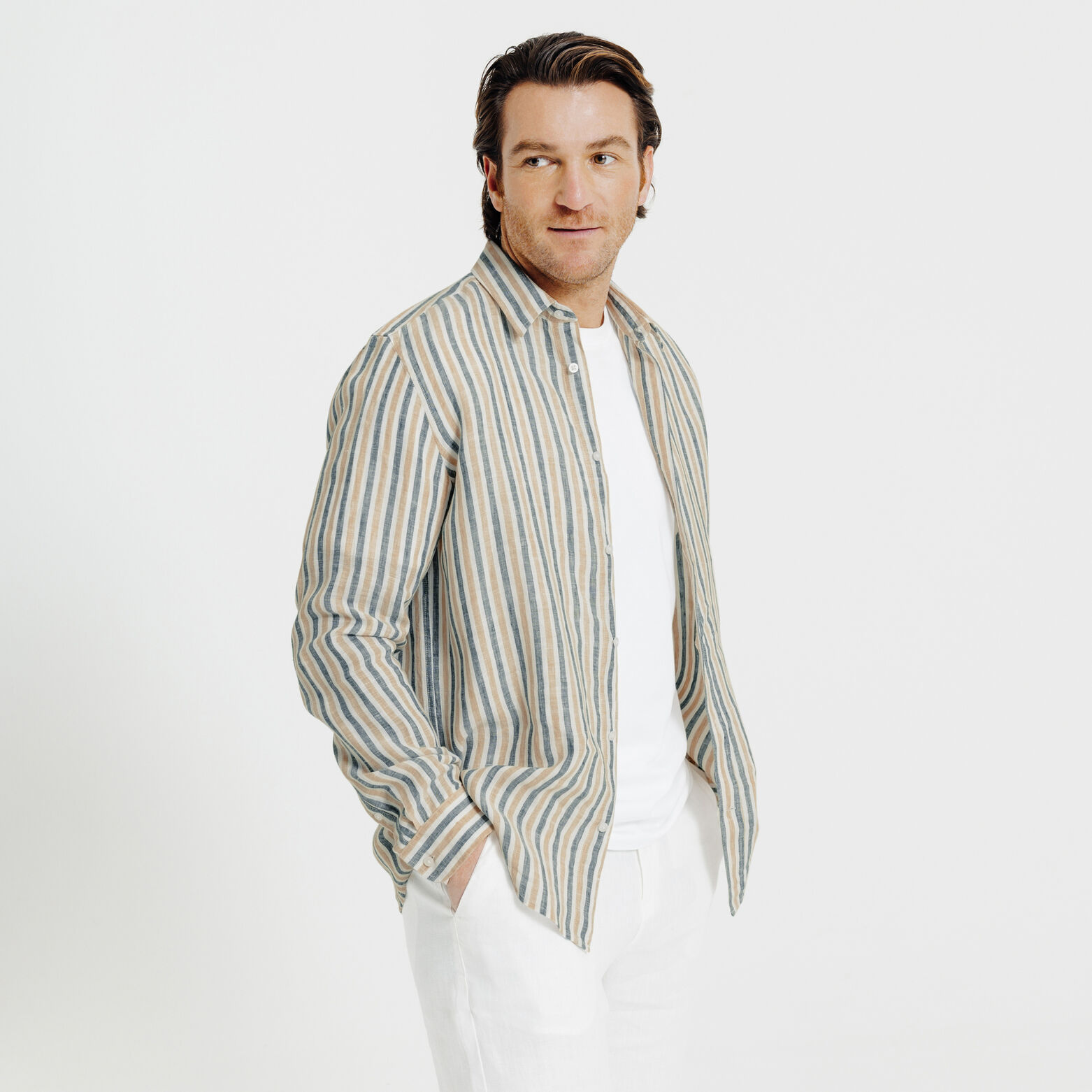 Gestreept hemd in linnen