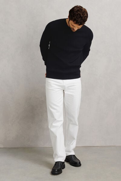 Pull col rond 100% coton point fantaisie