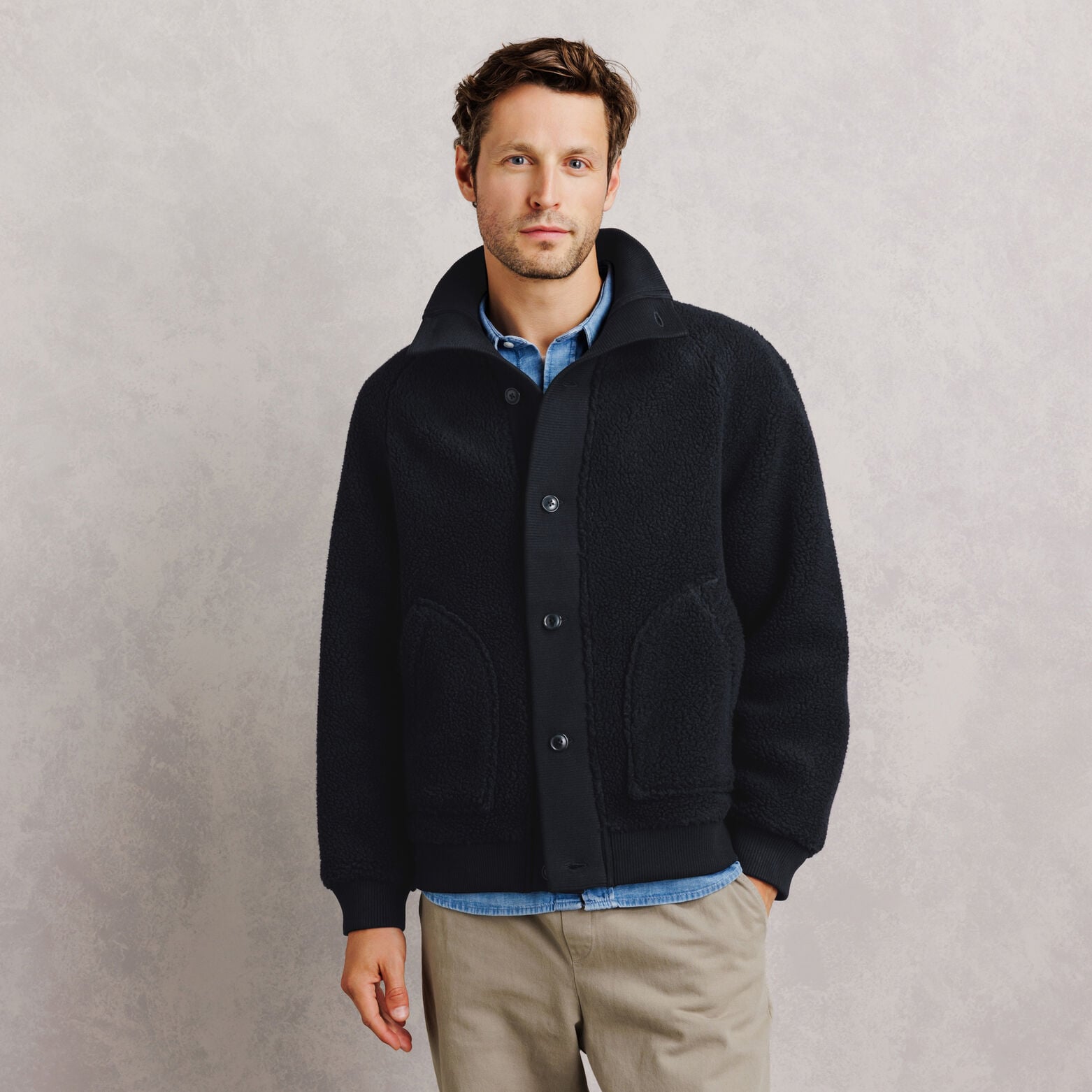 Sweat col montant boutonn&eacute; en sherpa