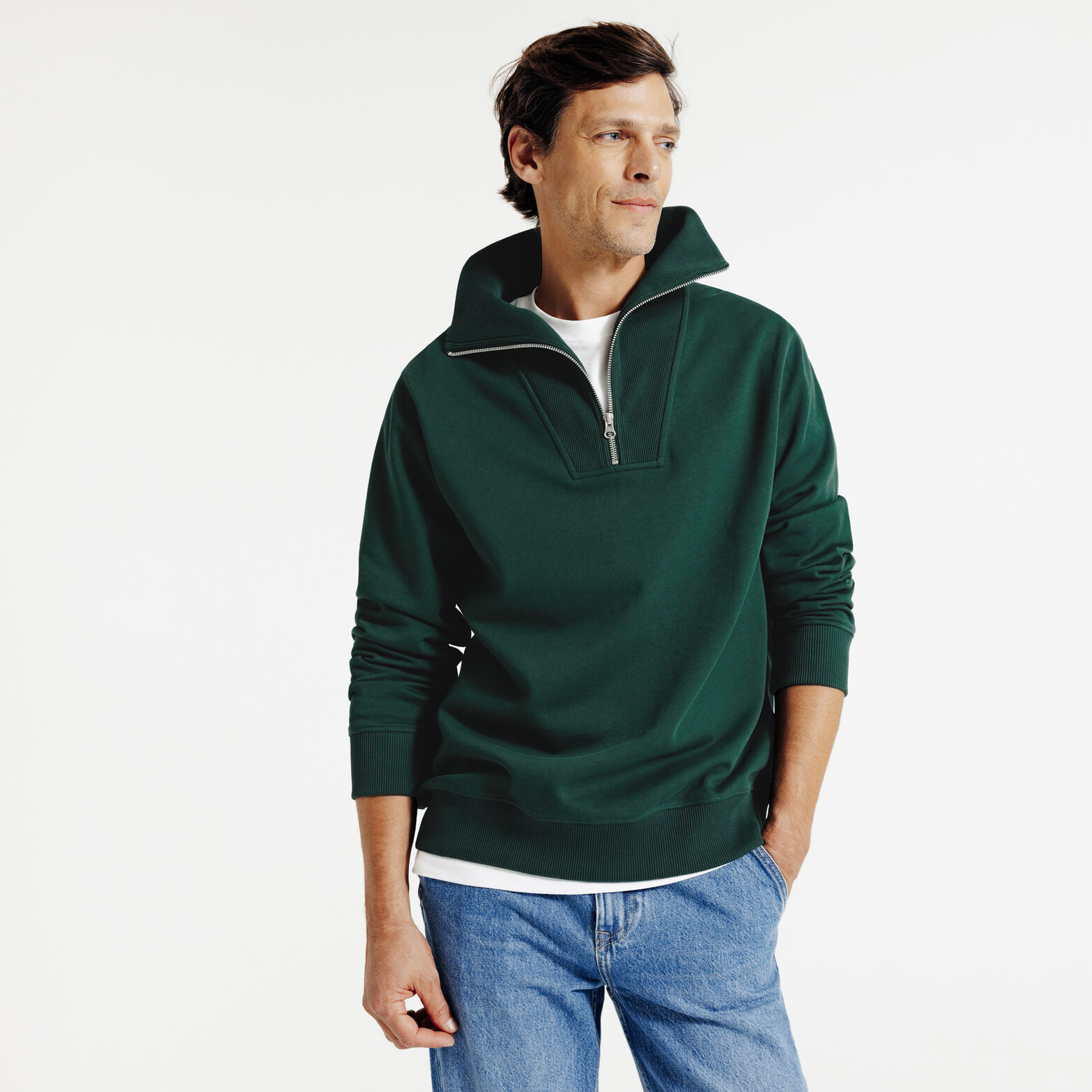 Sweater truckerskraag met rits