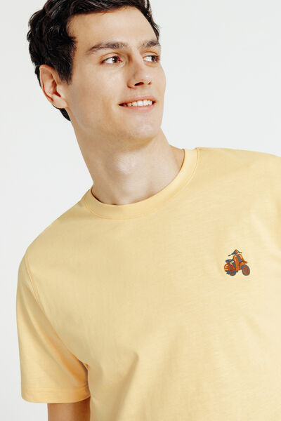 T-shirt in gevlamde stof met borduursel op de bors