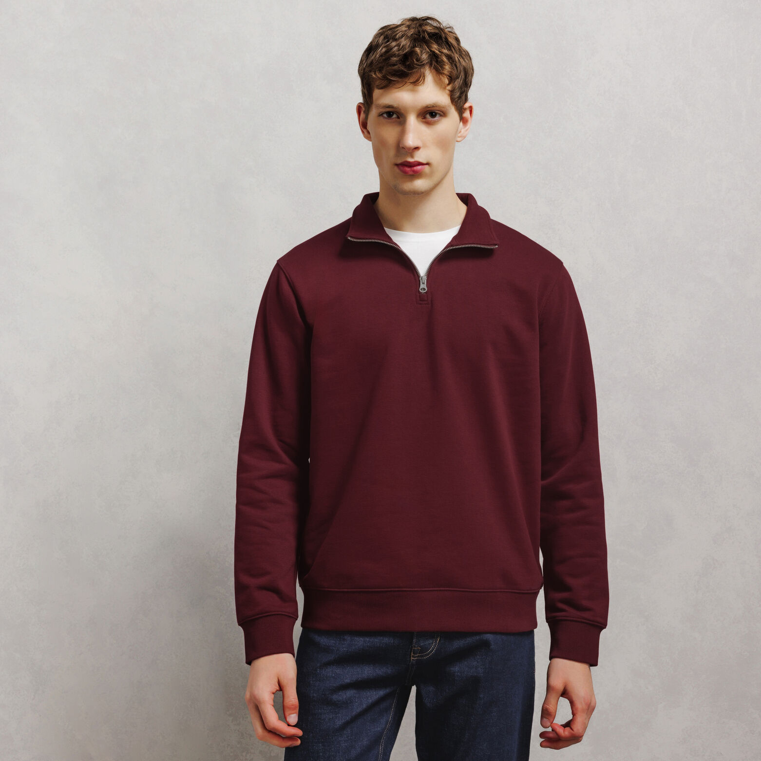 Sweat col montant zipp&eacute; molleton uni