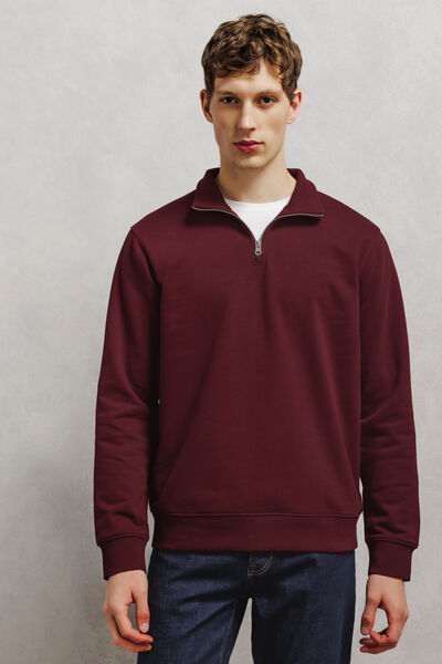 Sweat col montant zipp&eacute; molleton uni