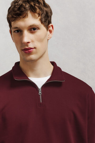 Sweat col montant zipp&eacute; molleton uni