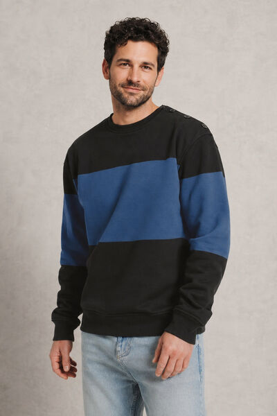 Sweat col rond ray&eacute; &agrave; &eacute;paule boutonn&eacute;e