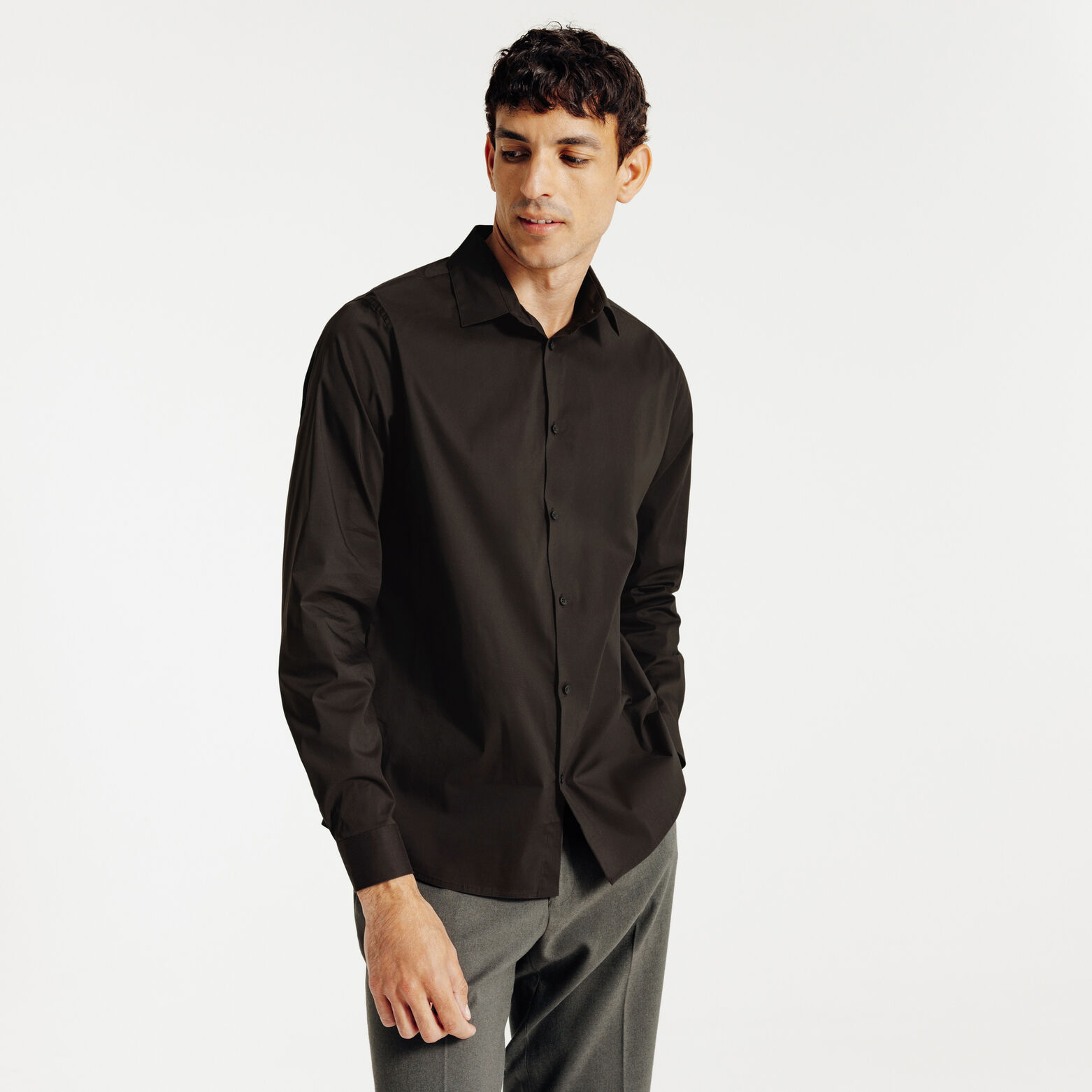 Slim effen hemd in gerecyclede polyamide