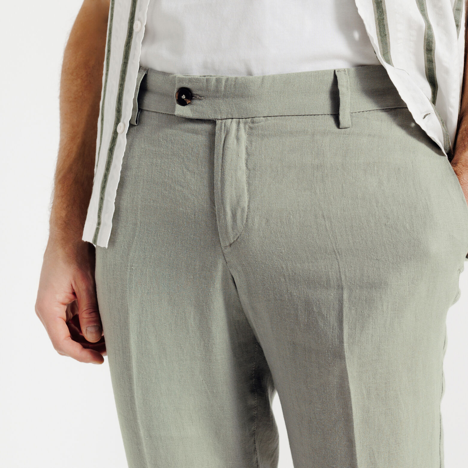 Pantalon chino straight 100% lin