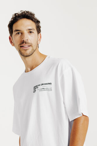 Tee shirt en coton brodé et imprimé devant