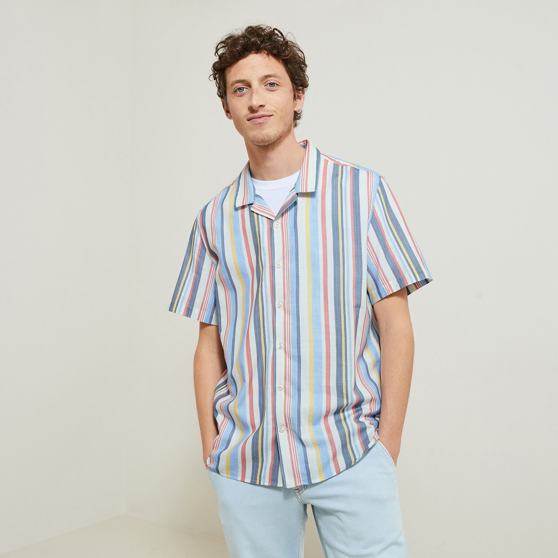 Chemisette regular a rayures coton Bleu moyen Jules