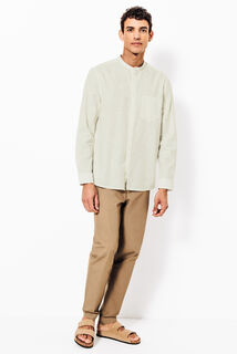 Hemd in katoen en linnen met mao-kraag