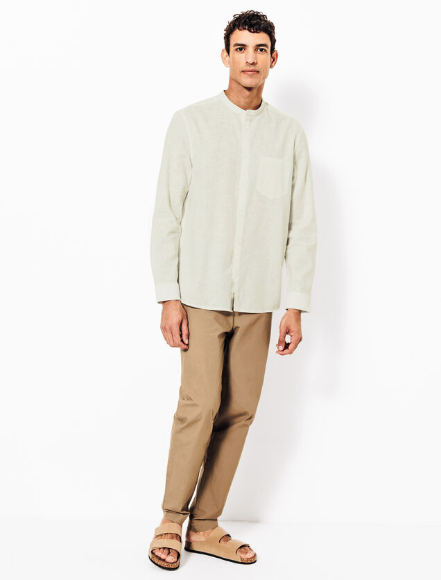 Hemd in katoen en linnen met mao-kraag
