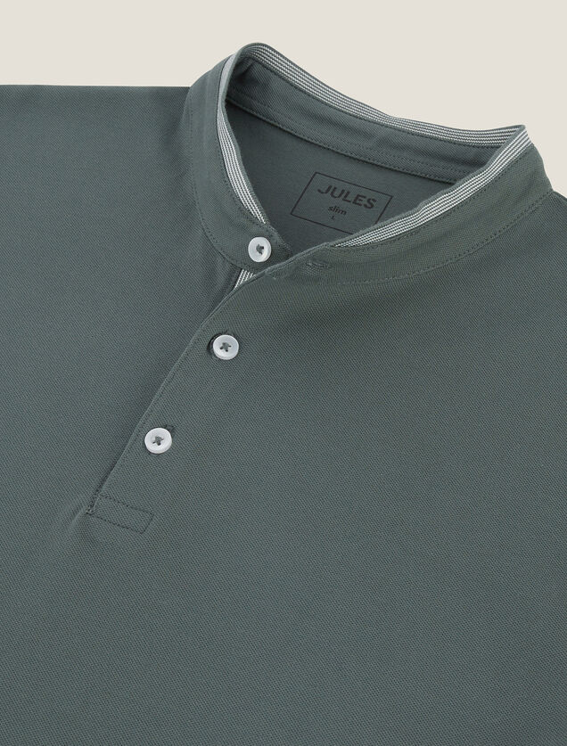 Polo manches courtes slim uni col mao piqu&eacute;