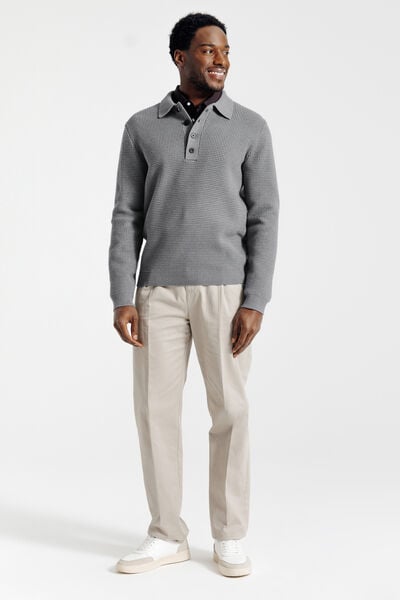 Pull col polo boutonn&eacute; gaufr&eacute;