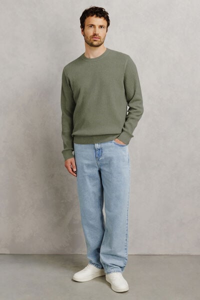 Pull col rond 100% coton point fantaisie