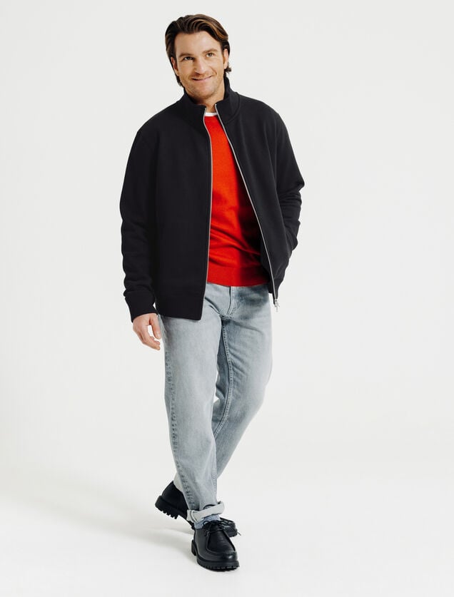 Effen heavy weight sweater opstaande kraag met rit