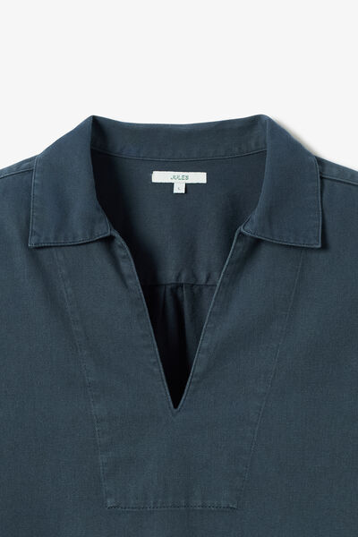 Chemise 100% coton col vareuse unie