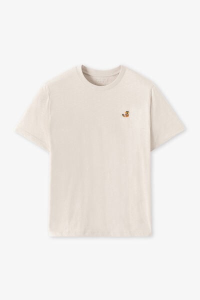 T-shirt in gevlamde stof met borduursel op de bors