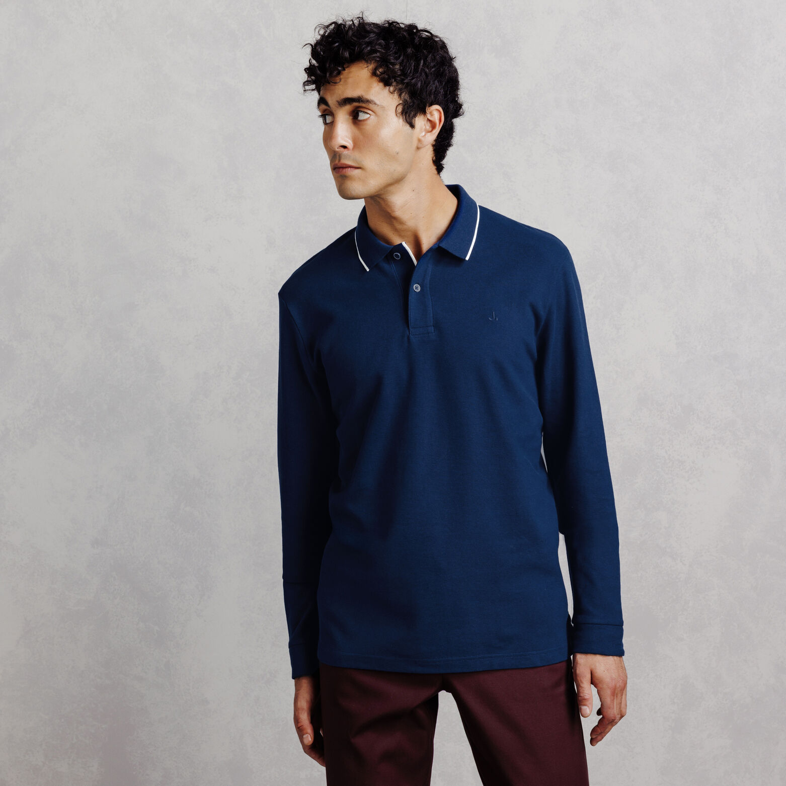 Polo met lange mouwen in effen piqu&eacute;