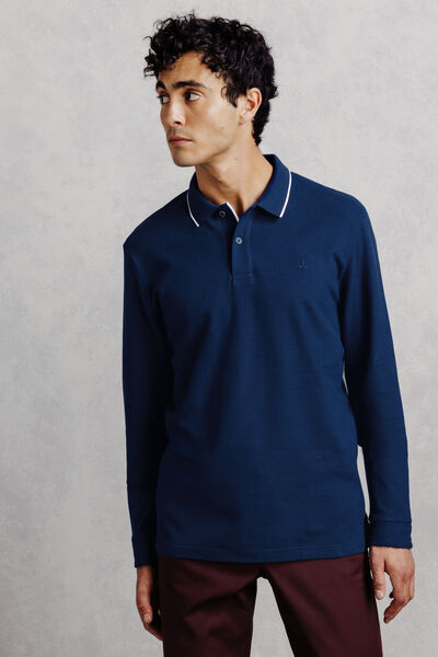 Polo met lange mouwen in effen piqu&eacute;